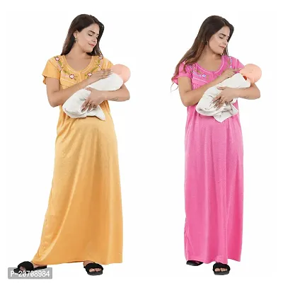 Trendy Hosiery Cotton Half Sleeves Women's Feeding Nightdress Nighty Pack of 2- SP1015