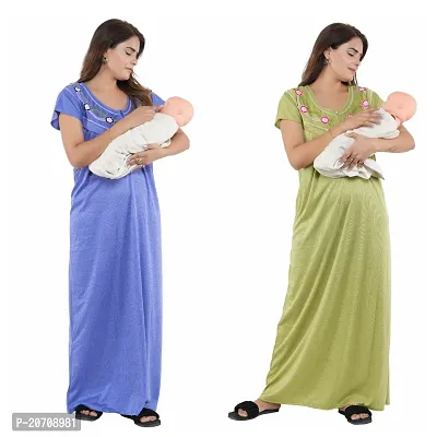 Trendy Hosiery Cotton Half Sleeves Women's Feeding Nightdress Nighty Pack of 2- SP1015