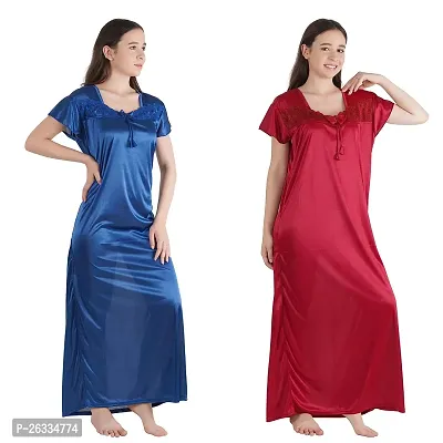 Trendy Kinri Satin Half Sleeves Women's Nightdress Nighty Pack of 2-thumb3