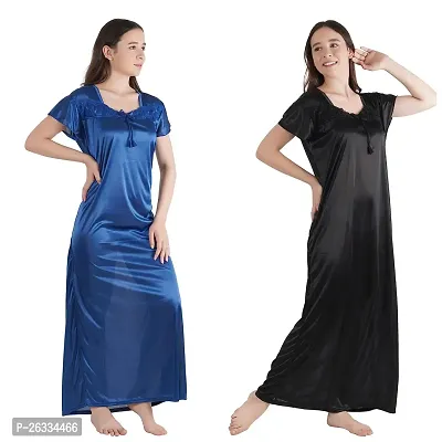 Trendy Kinri Satin Half Sleeves Women's Nightdress Nighty Pack of 2-thumb3