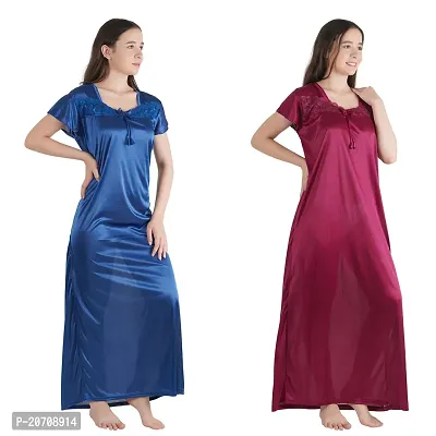 Trendy Kinri Satin Half Sleeves Women's Nightdress Nighty Pack of 2- SP1010-thumb3