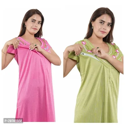 Trendy Hosiery Cotton Half Sleeves Women's Feeding Nightdress Nighty Pack of 2- SP1015-thumb4