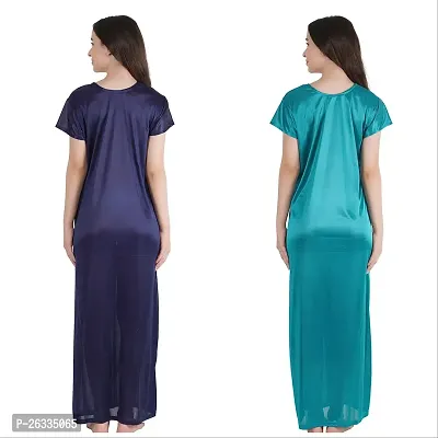 Trendy Satin Half Sleeves Women's Nightdress Nighty Pack of 2-thumb2