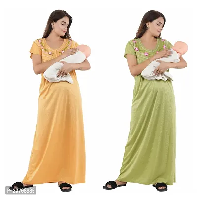 Trendy Hosiery Cotton Half Sleeves Women's Feeding Nightdress Nighty Pack of 2- SP1015