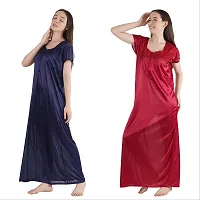 Trendy Satin Half Sleeves Women's Nightdress Nighty Pack of 2-thumb4