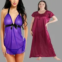 Divya Fashion Women's Nightwear  Sleepwear Babydoll and Nighty Night Dress for Women Pack of 2-thumb1