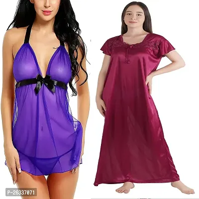 Divya Fashion Women's Nightwear  Sleepwear Babydoll and Nighty Night Dress for Women Pack of 2