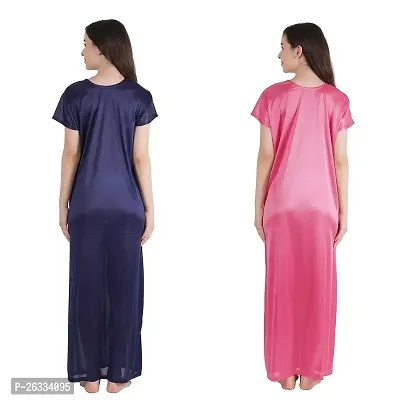 Trendy Satin Half Sleeves Women's Nightdress Nighty Pack of 2-thumb2