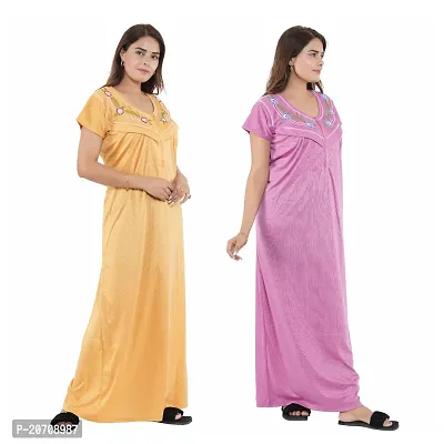 Trendy Hosiery Cotton Half Sleeves Women's Feeding Nightdress Nighty Pack of 2- SP1015-thumb3