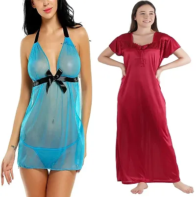 Divya Fashion Women's Nightwear & Sleepwear Babydoll and Nighty Night Dress for Women Pack of 2