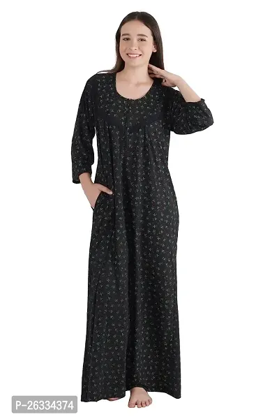 Trendy Printed Sinkar Cotton Full Sleeves Women's Nightdress Nighty Pack of 1-thumb0