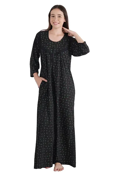 Trendy Printed Sinkar Cotton Full Sleeves Women's Nightdress Nighty Pack of 1