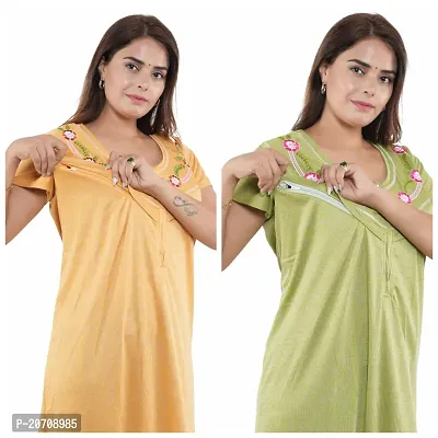 Trendy Hosiery Cotton Half Sleeves Women's Feeding Nightdress Nighty Pack of 2- SP1015-thumb4