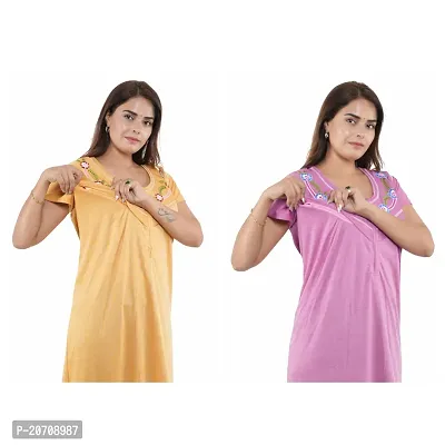 Trendy Hosiery Cotton Half Sleeves Women's Feeding Nightdress Nighty Pack of 2- SP1015-thumb4