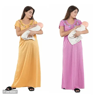 Trendy Hosiery Cotton Half Sleeves Women's Feeding Nightdress Nighty Pack of 2- SP1015-thumb0