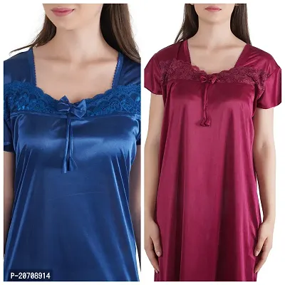 Trendy Kinri Satin Half Sleeves Women's Nightdress Nighty Pack of 2- SP1010-thumb4