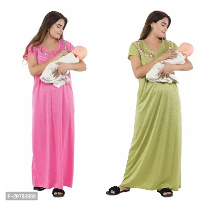 Trendy Hosiery Cotton Half Sleeves Women's Feeding Nightdress Nighty Pack of 2- SP1015-thumb0