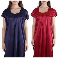 Trendy Satin Half Sleeves Women's Nightdress Nighty Pack of 2-thumb3