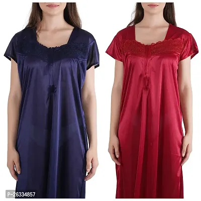 Trendy Satin Half Sleeves Women's Nightdress Nighty Pack of 2-thumb4