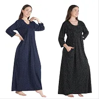 Trendy Printed Sinkar Cotton Full Sleeves Women's Nightdress Nighty Pack of 2- SP1002-thumb2