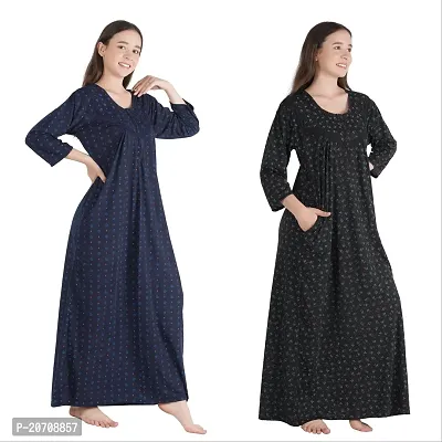 Trendy Printed Sinkar Cotton Full Sleeves Women's Nightdress Nighty Pack of 2- SP1002-thumb3