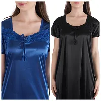 Trendy Kinri Satin Half Sleeves Women's Nightdress Nighty Pack of 2-thumb3