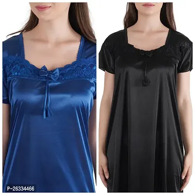 Trendy Kinri Satin Half Sleeves Women's Nightdress Nighty Pack of 2-thumb4