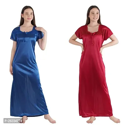 Trendy Kinri Satin Half Sleeves Women's Nightdress Nighty Pack of 2