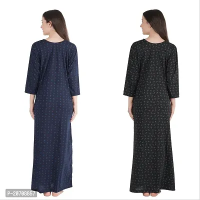 Trendy Printed Sinkar Cotton Full Sleeves Women's Nightdress Nighty Pack of 2- SP1002-thumb2