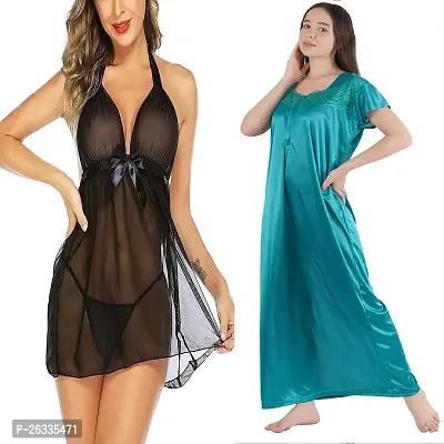 Divya Fashion Women's Nightwear  Sleepwear Babydoll and Nighty Night Dress for Women Pack of 2