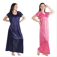 Trendy Satin Half Sleeves Women's Nightdress Nighty Pack of 2-thumb2