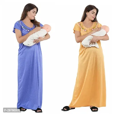 Trendy Hosiery Cotton Half Sleeves Women's Feeding Nightdress Nighty Pack of 2- SP1015-thumb0