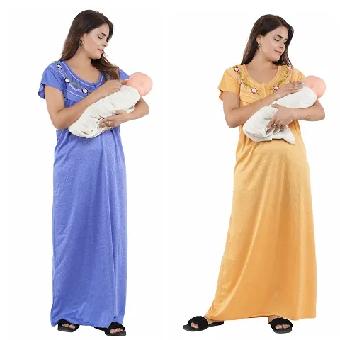 Trendy Hosiery Half Sleeves Women's Feeding Nightdress Nighty Pack of 2- SP1015