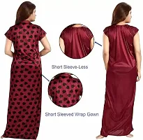 Divya Fashion Mart Women's Satin Solid Maxi Length Nighty, Wrap Gown,2 Pices (Free Size, Maroon)-thumb1