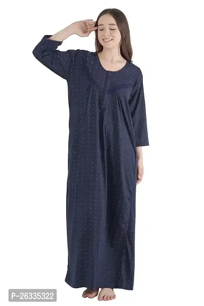 Trendy Printed Sinkar Cotton Full Sleeves Women's Nightdress Nighty Pack of 1-thumb0