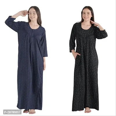 Trendy Printed Sinkar Cotton Full Sleeves Women's Nightdress Nighty Pack of 2- SP1002