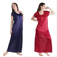 Trendy Satin Half Sleeves Women's Nightdress Nighty Pack of 2-thumb2