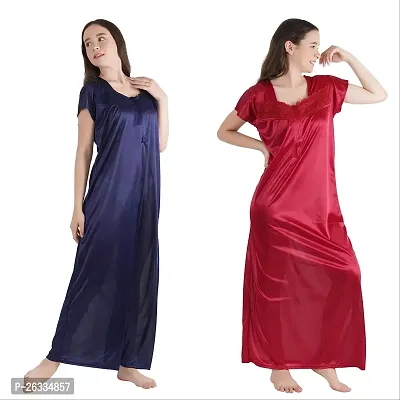 Trendy Satin Half Sleeves Women's Nightdress Nighty Pack of 2-thumb3