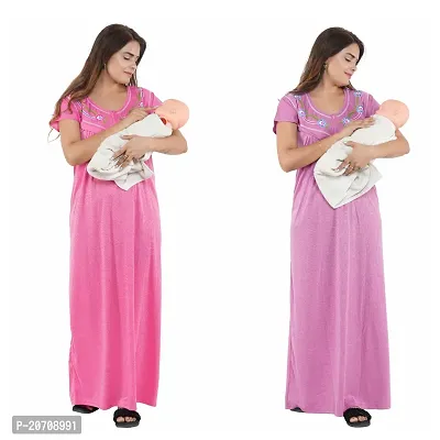 Trendy Hosiery Cotton Half Sleeves Women's Feeding Nightdress Nighty Pack of 2- SP1015
