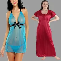 Divya Fashion Women's Nightwear  Sleepwear Babydoll and Nighty Night Dress for Women Pack of 2-thumb1