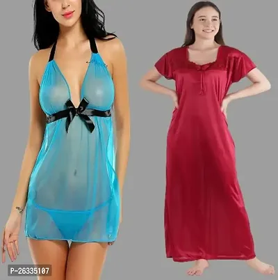 Divya Fashion Women's Nightwear  Sleepwear Babydoll and Nighty Night Dress for Women Pack of 2-thumb2