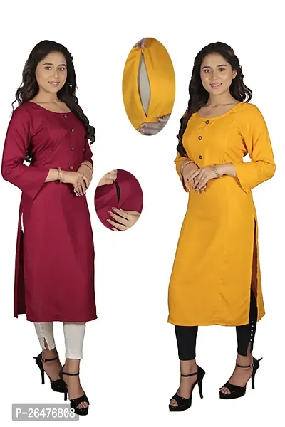 A-Line Brown Solid Rayon Kurta Pack of 2-thumb0