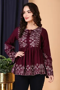 Elegant Maroon Rayon Printed Tunic For Women-thumb1