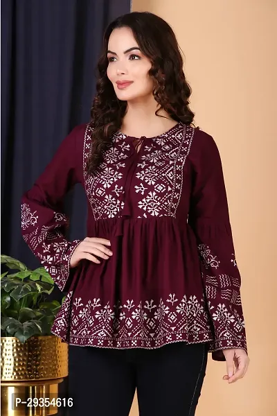 Elegant Maroon Rayon Printed Tunic For Women-thumb2