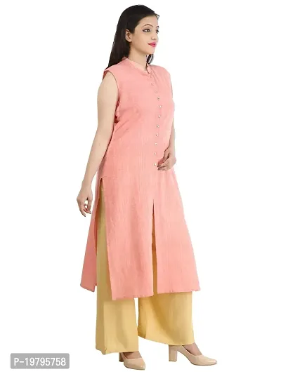 ALOBHAOM Women Front Button Full Stitched Orange Kurtis/Kurtas-thumb3