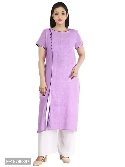 ALOBHAOM Women Side Button Full Stitched Purple Long Kurtis/Kurtas