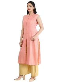 ALOBHAOM Women Front Button Full Stitched Orange Kurtis/Kurtas-thumb1