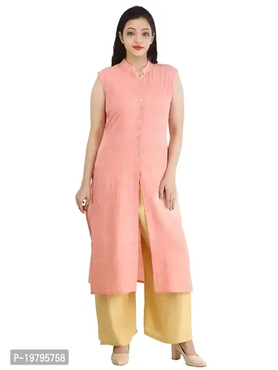 ALOBHAOM Women Front Button Full Stitched Orange Kurtis/Kurtas-thumb0