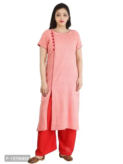 ALOBHAOM Women Side Button Full Stitched Orange Long Kurtis/Kurtas