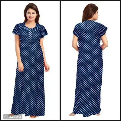 Stylish Navy Blue Cotton Blend Printed Nighty For Women-thumb0